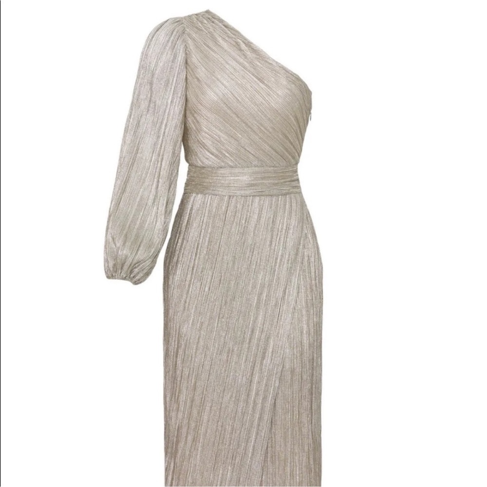 SAYLOR Gold Asymmetrical Long Sleeve Sheath Dress